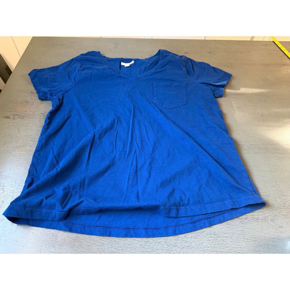 Style & Co Womens XXL Blue V-Neck Short Sleeve Pocket T-Shirt 100% Cotton